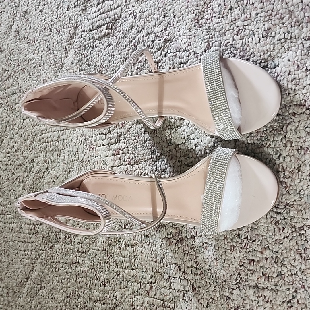 Top Moda Brand Nude And Rhinestone Heels